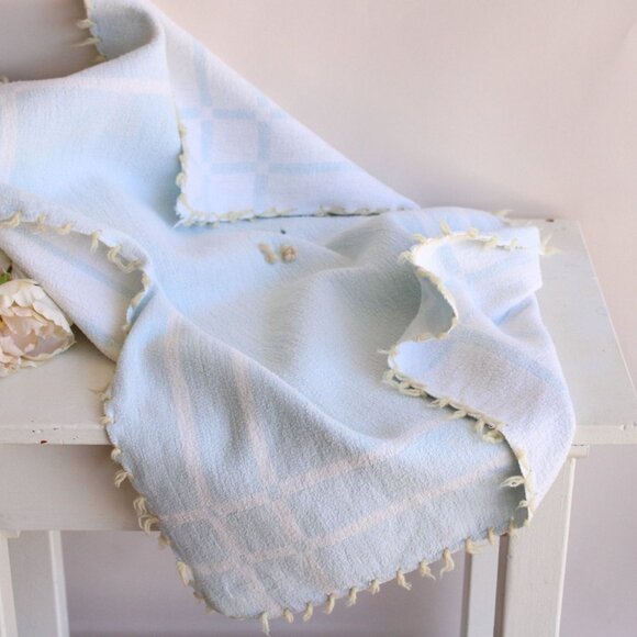 Vintage America Other - Vintage 1930s 1940s Baby Blanket Or Throw, Baby Pepperell Blue Lap Afghan